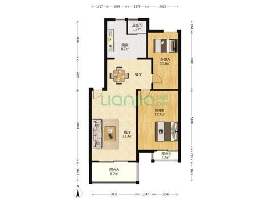 风华天城流云湾 2室1厅1卫 92平方