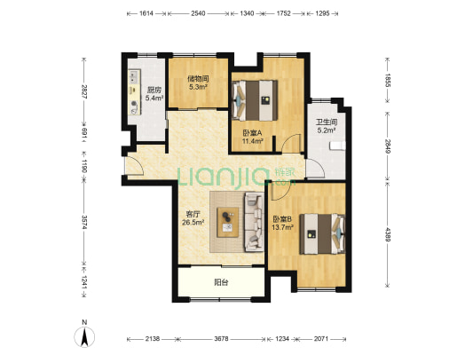 星尚湾名邸 2室1厅1卫 88平方