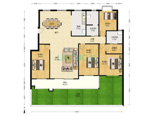 瑞祥嘉苑 4室1厅2卫 181平方