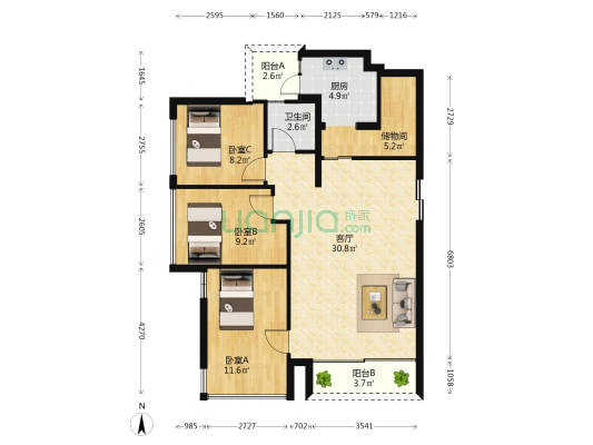 南湖6号 3室1厅1卫 98平方