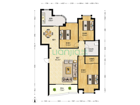 学雅芳邻 3室1厅1卫 134平方