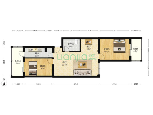 杨庄路8号院 2室2厅1卫 88平方