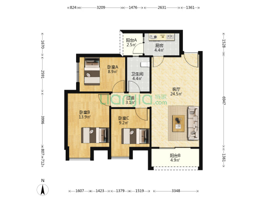 佳和苑 3室1厅1卫 92平方