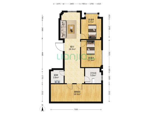 瓯南锦园 2室1厅1卫 118平方