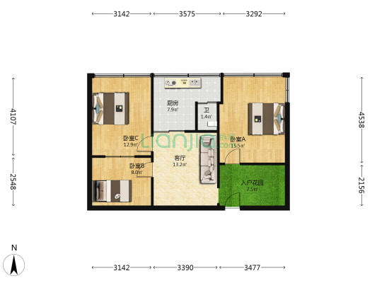 青云路126号 3室1厅1卫 85平方