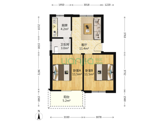 厦门电子职业学校宿舍 2室1厅1卫 58平方