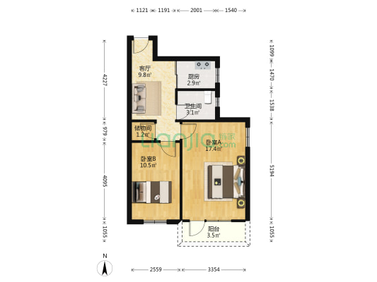 科嘉小区 2室1厅1卫 59平方