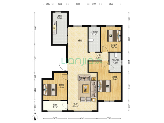 弥河玉城瑞园C区 3室1厅2卫 157平方