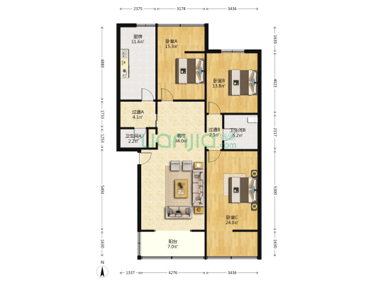 外经委单位房 3室1厅2卫 128平方