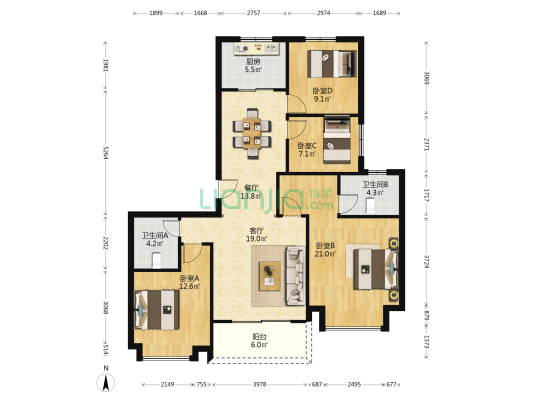 奥园和悦府 4室2厅2卫 143平方