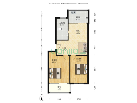 启秀南苑 2室1厅1卫 74平方