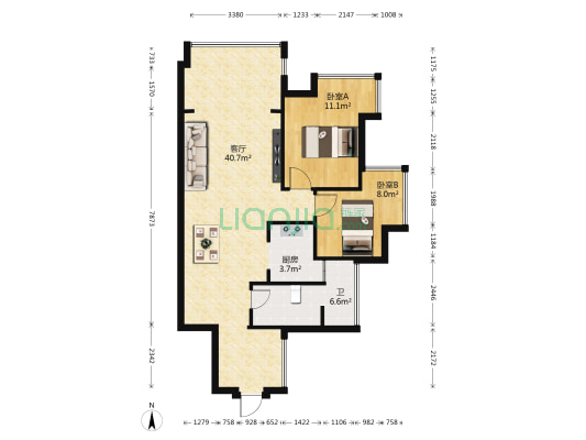 海岸赛拉维 2室1厅1卫 82平方