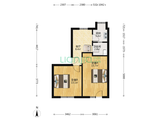 解放大道2703号 2室1厅1卫 61平方