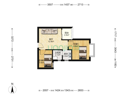 雅仕荔景苑 2室1厅1卫 47平方