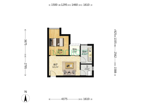 正规一室一厅，单价6k整个巴南龙洲湾随便对比住宅-户型图