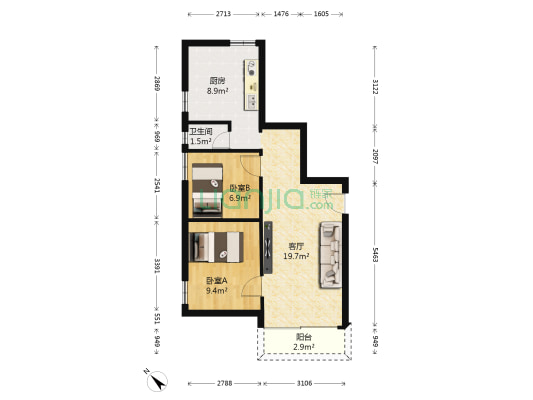 工业大道中 2室1厅1卫 60平方