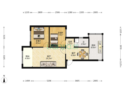 春晖小区23号院 2室2厅1卫 55平方