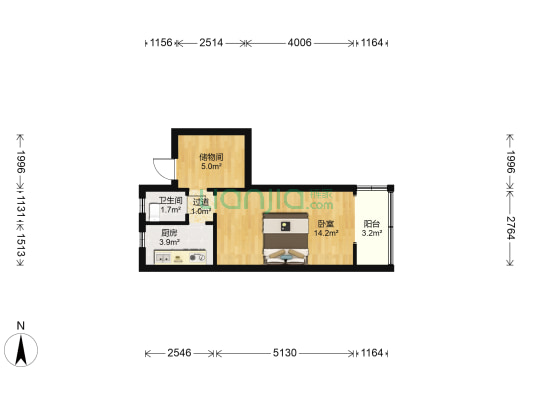 上马街82号院 1室0厅1卫 52平方