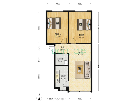 五三大道111号 2室1厅1卫 74平方