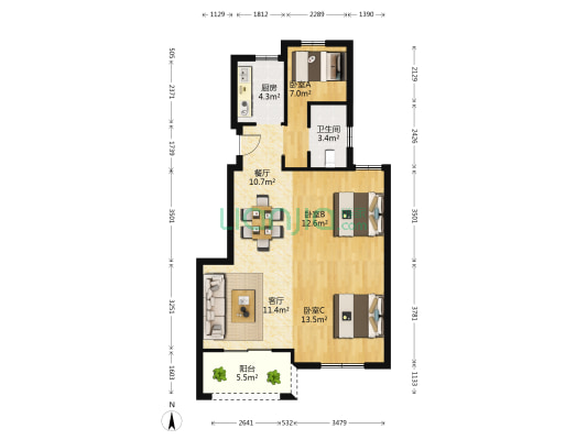 桐城景苑西苑 3室2厅1卫 89平方