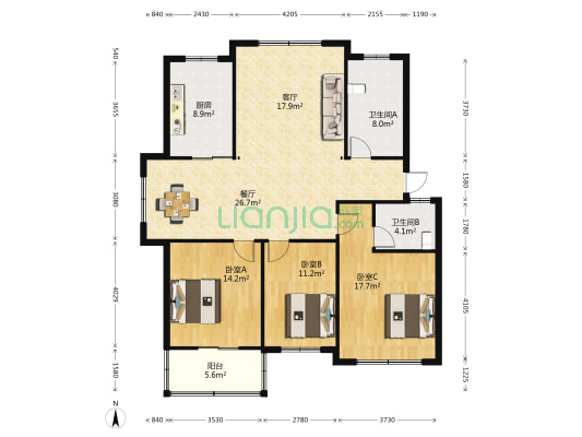 广天蓝都华城 3室2厅2卫 130平方