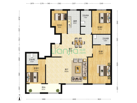 民生璞悦里 4室2厅3卫 182平方