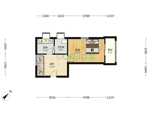 北湖小路 1室1厅1卫 47平方