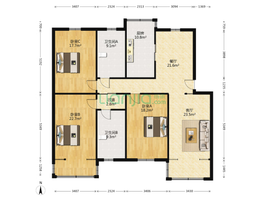 联建新村 3室2厅2卫 158平方