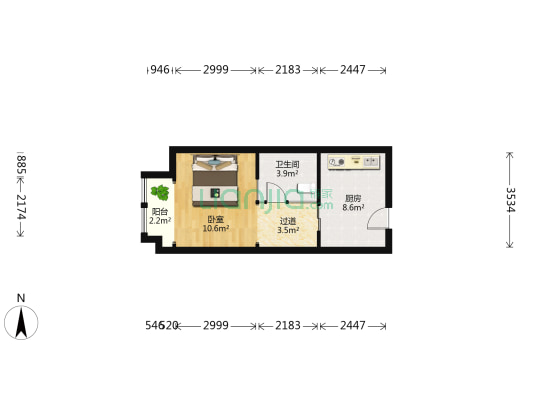 黄金港岸 1室0厅1卫 43平方