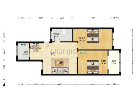 丰和名都(射阳) 2室1厅1卫 89平方