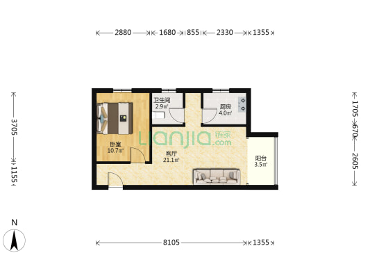 名流美域 1室1厅 东北-户型图
