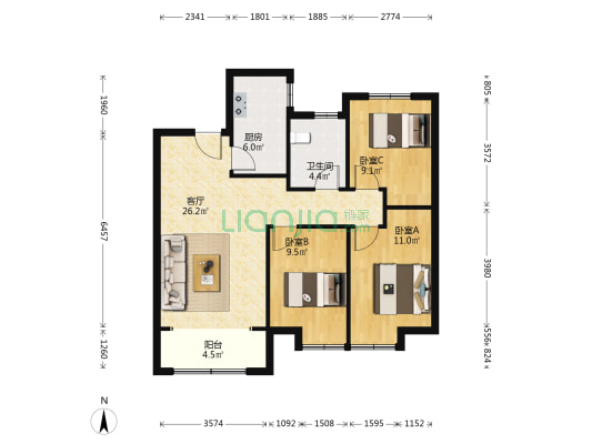 金科恒联·集美常青 3室1厅1卫 103平方