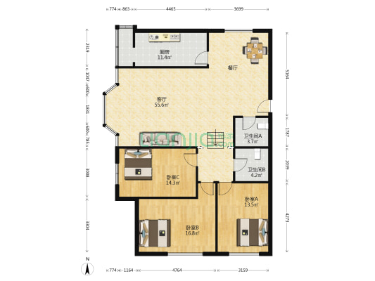 怡园新村 3室1厅2卫 152平方