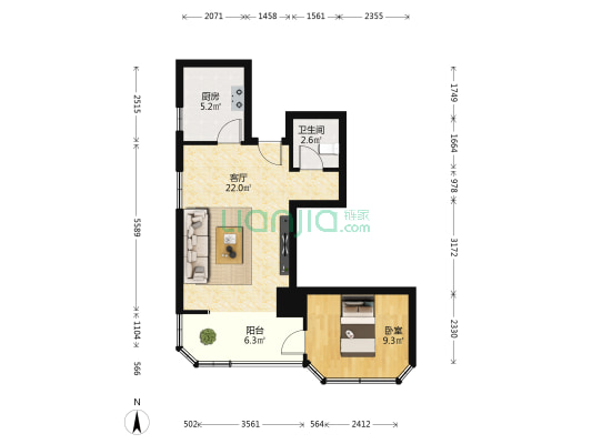 嘉年华大厦 1室1厅1卫 58平方