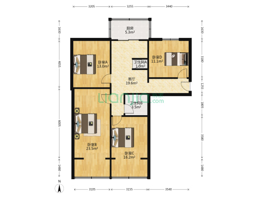 白玉巷3号 4室1厅2卫 97平方