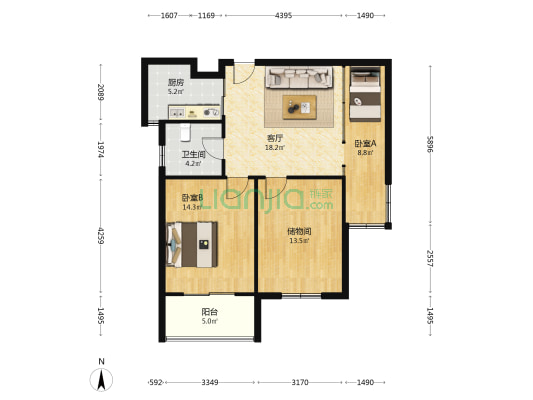 锦绣龙城 2室1厅1卫 93平方