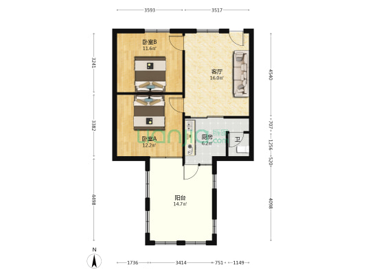 鲤湾路6号 2室1厅1卫 57平方
