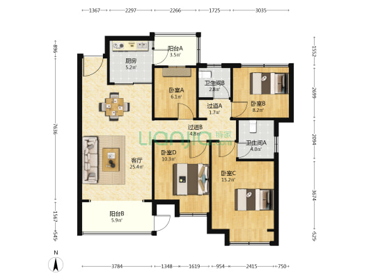 楚天郡府·雅苑 4室1厅2卫 124平方