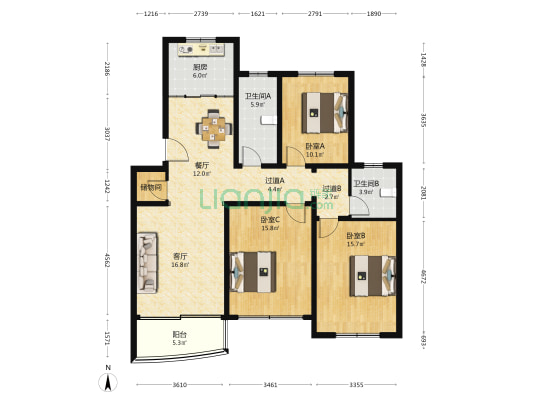 富羊花苑 3室2厅2卫 128平方