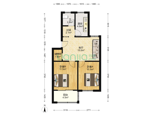 湖北东路497号 2室1厅1卫 67平方