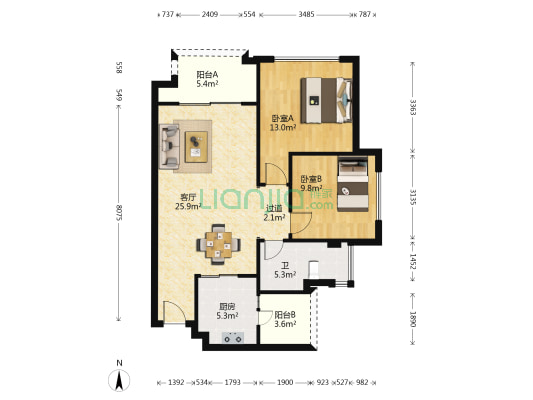 海峡路轻轨站旁+龙湖品质小区+住家两房-户型图