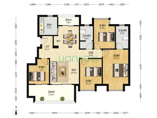 远洋靖淞·云璟 4室1厅2卫 119平方