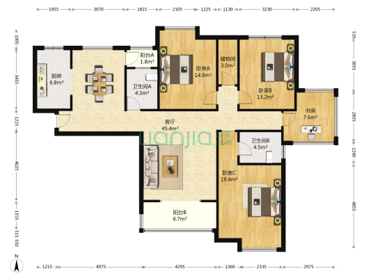 东晋桃源缙福源 4室1厅2卫 164平方