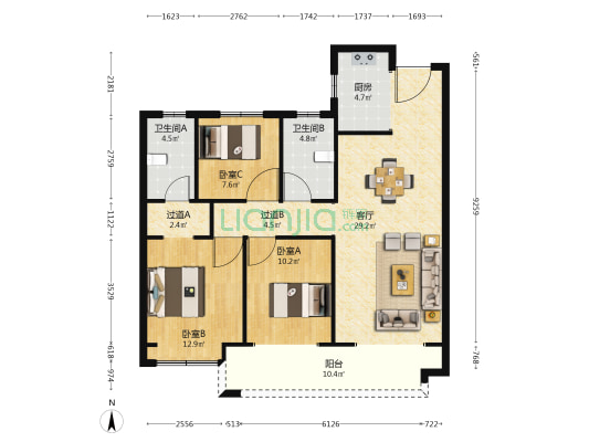 天生赢家二期 3室1厅2卫 117平方