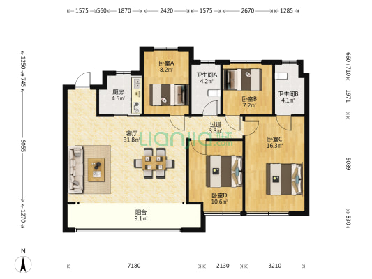 江山云樾南府 4室1厅2卫 127平方