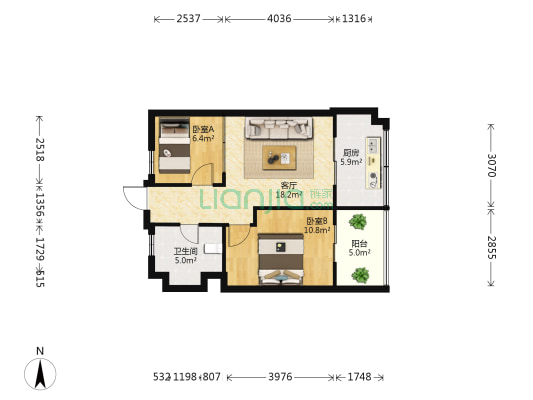 人民巷11号 2室1厅1卫 58平方