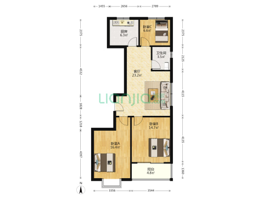 新富水岸佳苑 3室1厅1卫 117平方