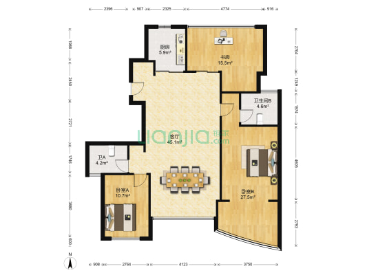 汇金锦园 3室1厅2卫 137平方