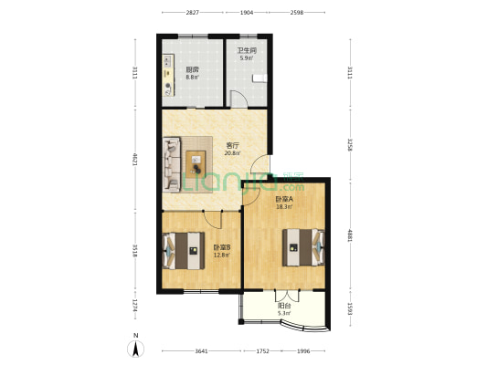 仁和苑 2室1厅1卫 84平方