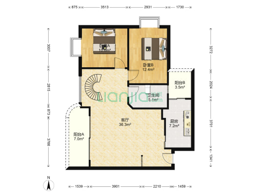 乐德居 2室1厅1卫 90平方